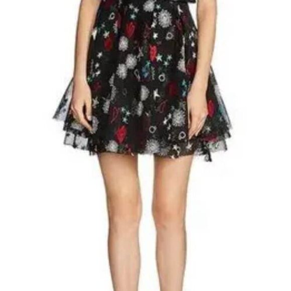 Maje Rachel Black Mesh Mini Dress - Embroidered Hearts & Lipsticks, Size S small - Picture 3 of 10